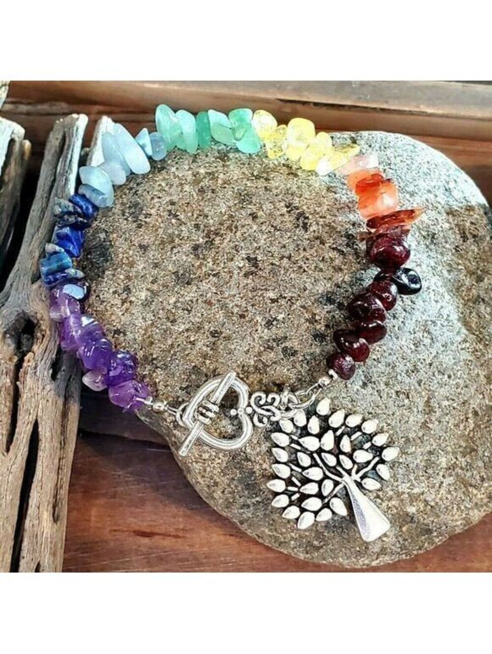 Handcrafted Mindfulness Yoga Chakras Tree of Life Gemstone Bracelet